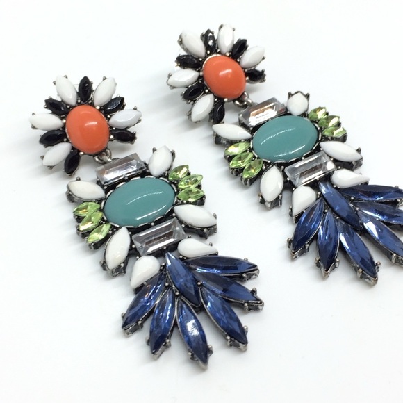 3/$30 COLORFUL STATEMENT RHINESTONE EARRINGS MULTICOLOR CLUSTER LONG PARTY - Picture 9 of 12